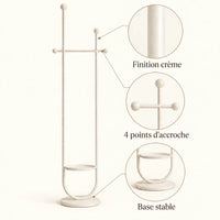 Portant sur pied design métal blanc crème 190 cm : finition, quatre points d'accroche et base stable