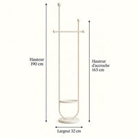 Portant sur pied design métal blanc crème 190 cm : dimensions 190 cm, hauteur d'accroche 165 cm et largeur 32 cm