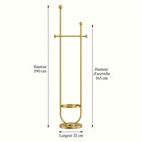 Portant sur pied design métal doré 190 cm : dimensions 190 cm, hauteur d'accroche 165 cm et largeur 32 cm