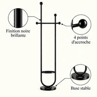 Portant sur pied design métal noir brillant 190 cm : finition, quatre points d'accroche et base stable