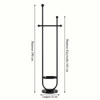 Portant sur pied design métal noir brillant 190 cm : dimensions 190 cm, hauteur d'accroche 165 cm et largeur 32 cm
