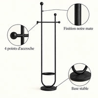 Portant sur pied design métal noir mat 190 cm : finition, quatre points d'accroche et base stable