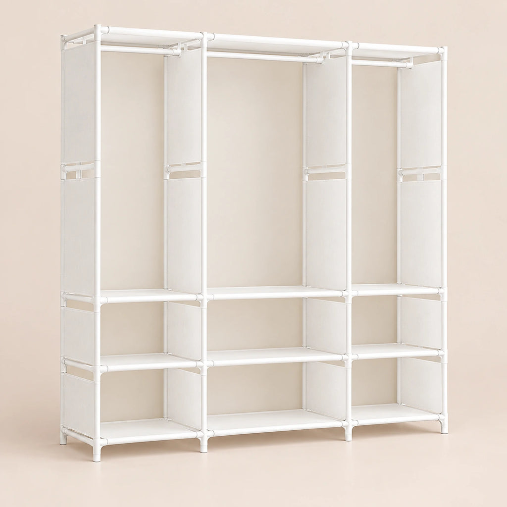 Armoire penderie blanche 3 colonnes 130 cm - vue principale