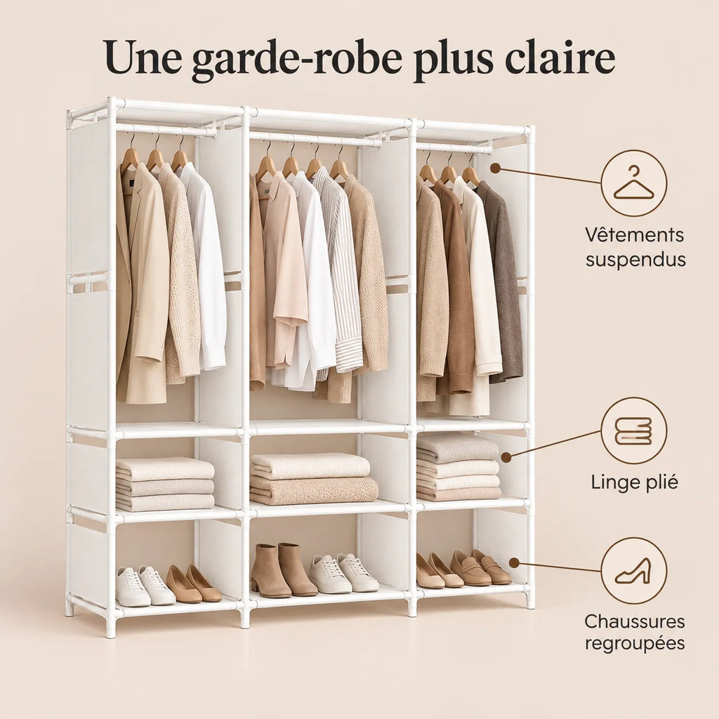 Armoire penderie blanche 3 colonnes 130 cm - benefices et organisation