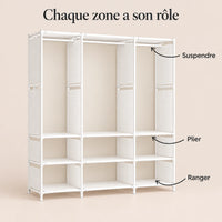 Armoire penderie blanche 3 colonnes 130 cm - utilisation des espaces