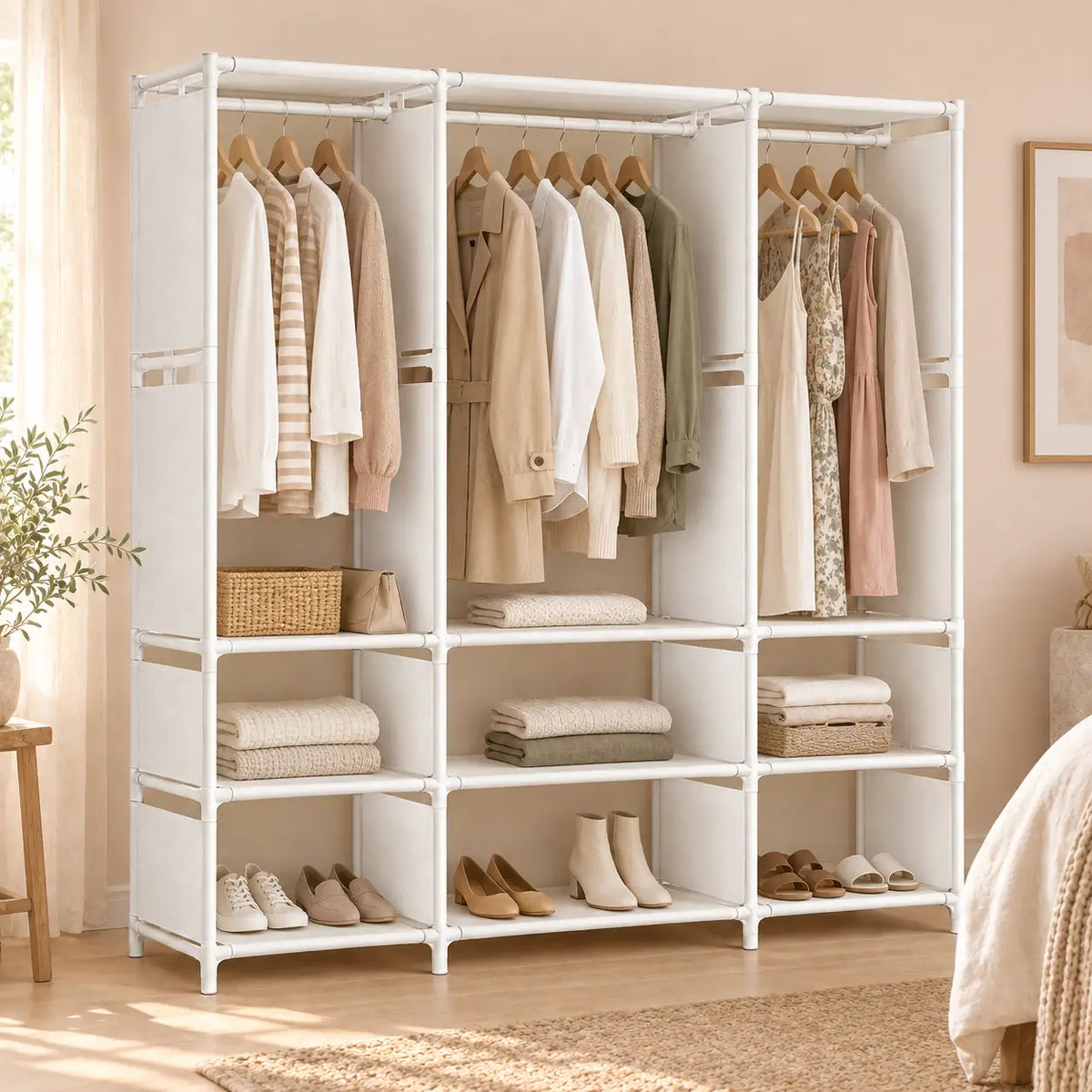 Armoire penderie blanche 3 colonnes 130 cm - mise en scene Image