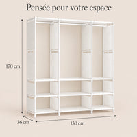 Armoire penderie blanche 3 colonnes 130 cm - dimensions