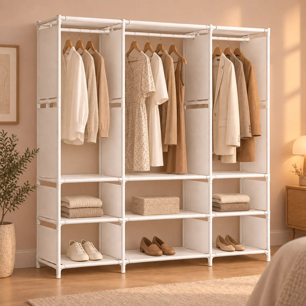Armoire penderie blanche 3 colonnes 130 cm - seconde mise en scene