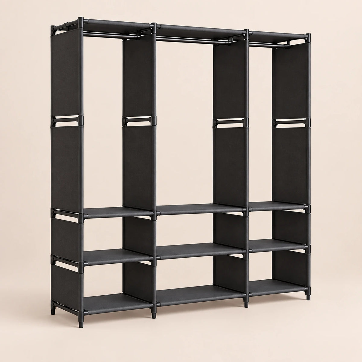 Dressing ouvert noir 3 colonnes 130 cm - vue principale