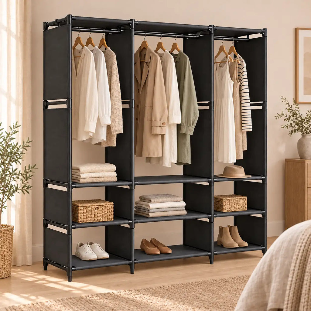 Dressing ouvert noir 3 colonnes 130 cm - mise en scene