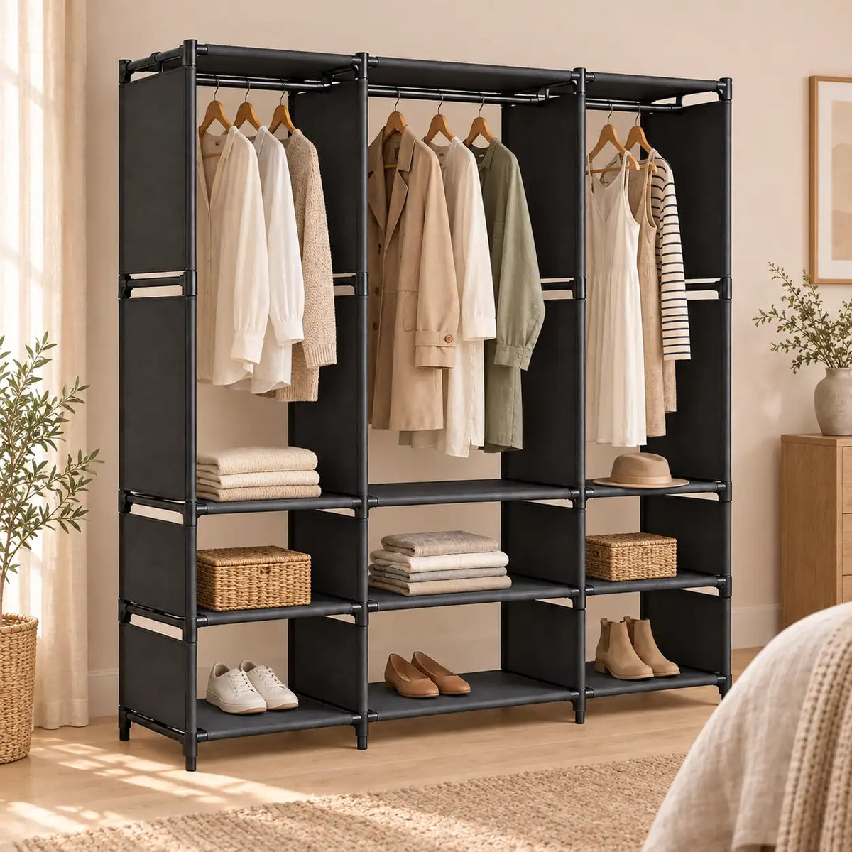 Dressing ouvert noir 3 colonnes 130 cm - mise en scene