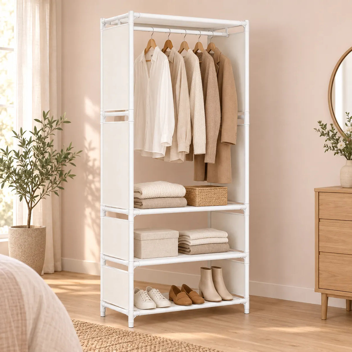 Penderie métal blanche 1 colonne 60 cm - mise en scene