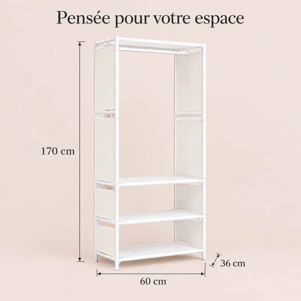 Penderie métal blanche 1 colonne 60 cm - dimensions