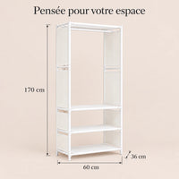 Penderie métal blanche 1 colonne 60 cm - dimensions
