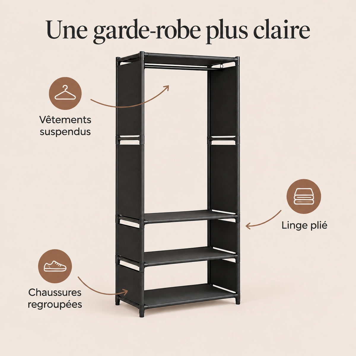 Penderie noire 1 colonne 60 cm métal - benefices et organisation