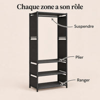 Penderie noire 1 colonne 60 cm métal - utilisation des espaces