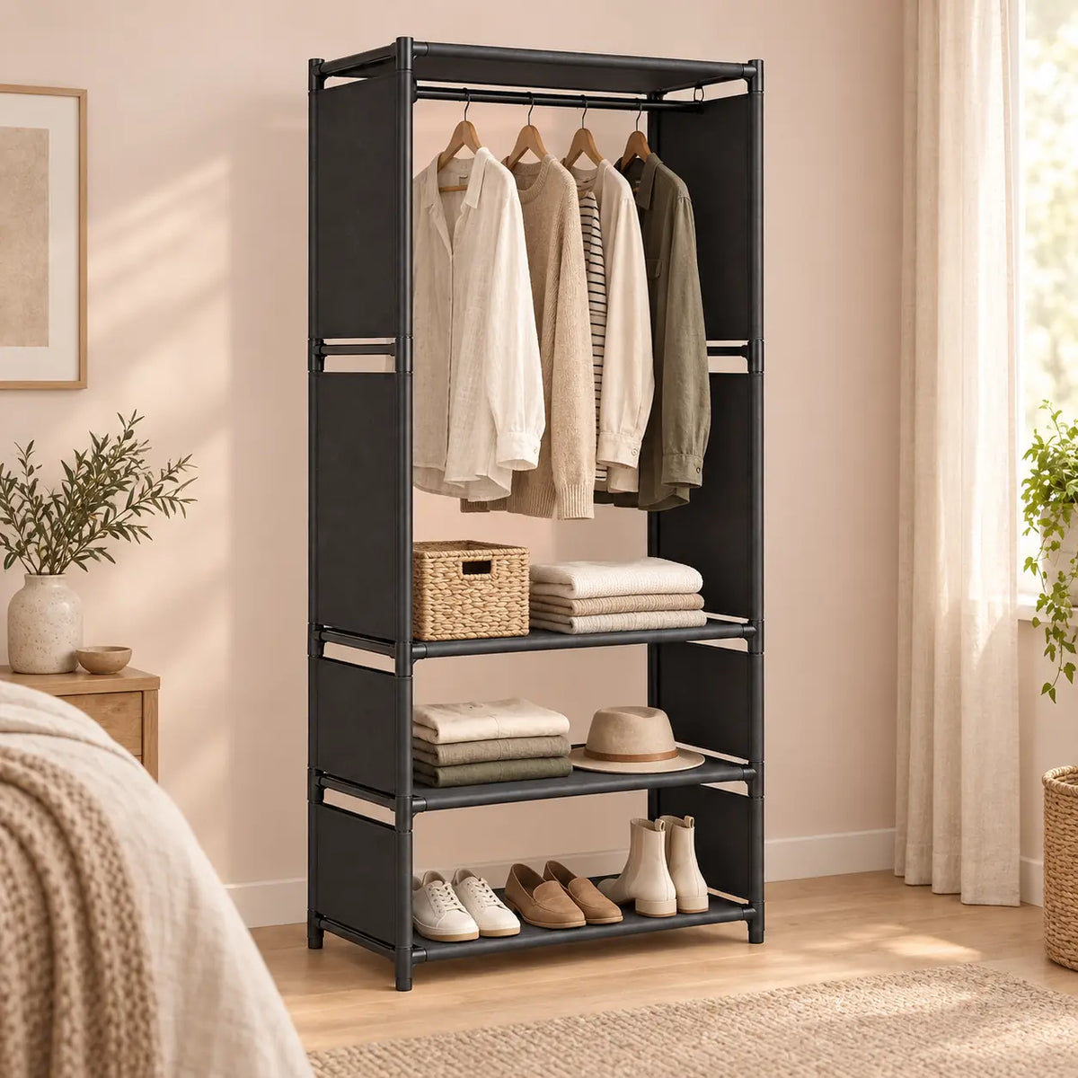 Penderie noire 1 colonne 60 cm métal - mise en scene
