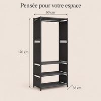 Penderie noire 1 colonne 60 cm métal - dimensions