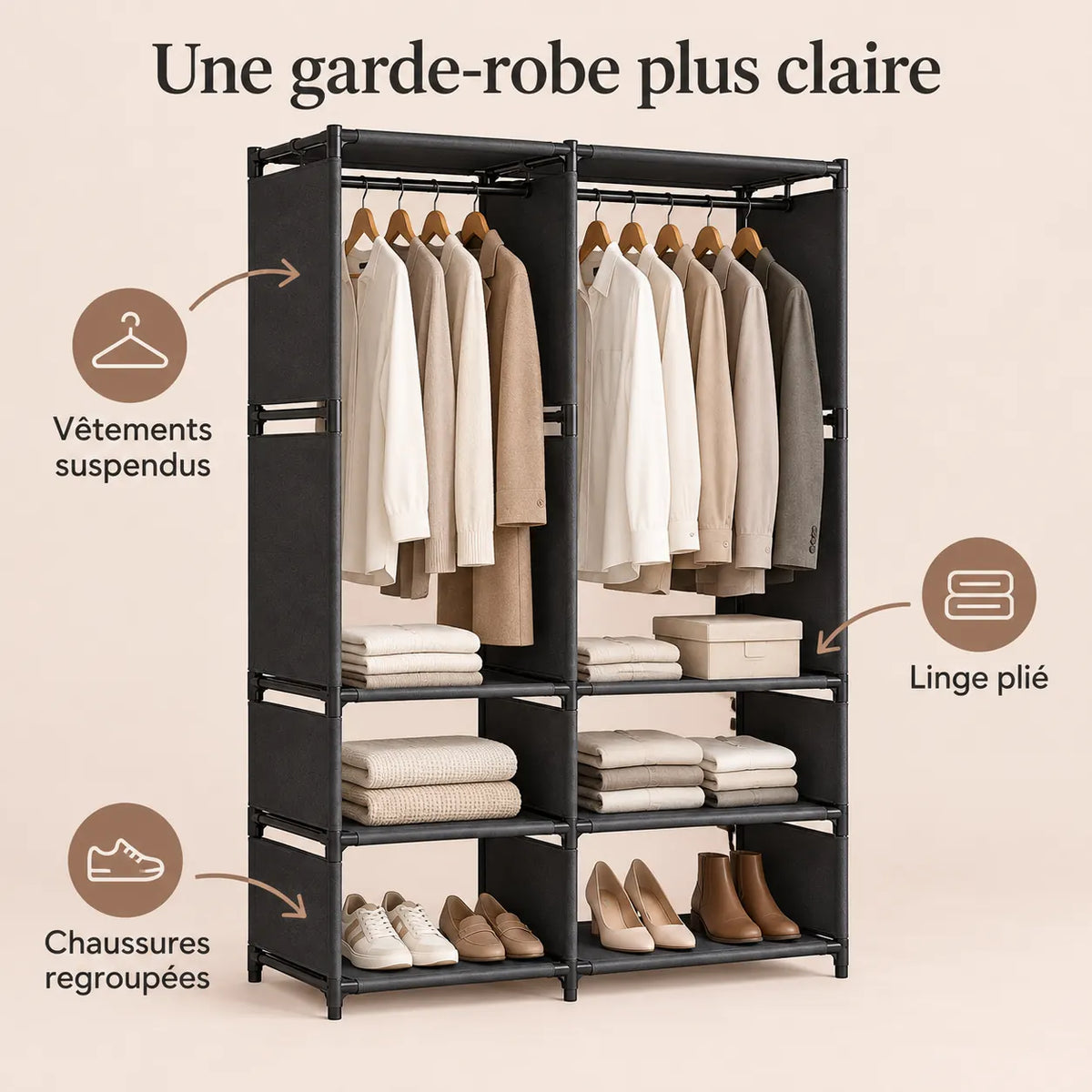 Penderie noire 2 colonnes 95 cm métal - benefices et organisation