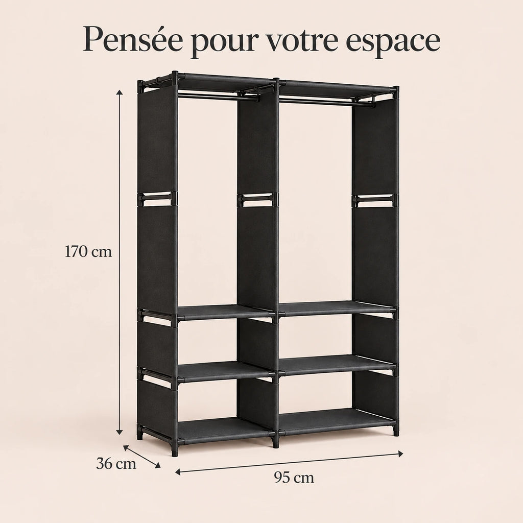 Penderie noire 2 colonnes 95 cm métal - dimensions
