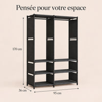 Penderie noire 2 colonnes 95 cm métal - dimensions