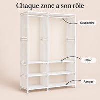 Penderie ouverte blanche 2 colonnes 95 cm - utilisation des espaces