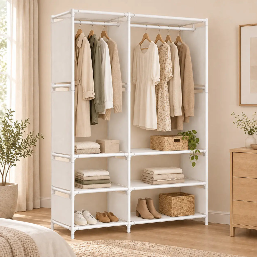 Penderie ouverte blanche 2 colonnes 95 cm - mise en scene