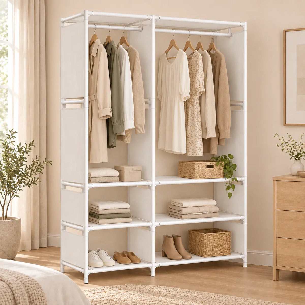 Penderie ouverte blanche 2 colonnes 95 cm - mise en scene Image