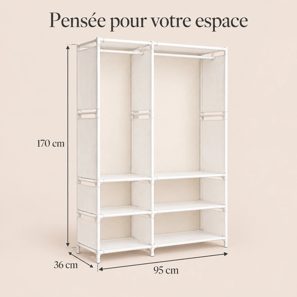 Penderie ouverte blanche 2 colonnes 95 cm - dimensions