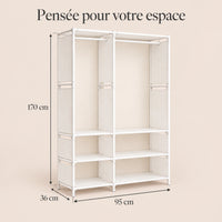 Penderie ouverte blanche 2 colonnes 95 cm - dimensions