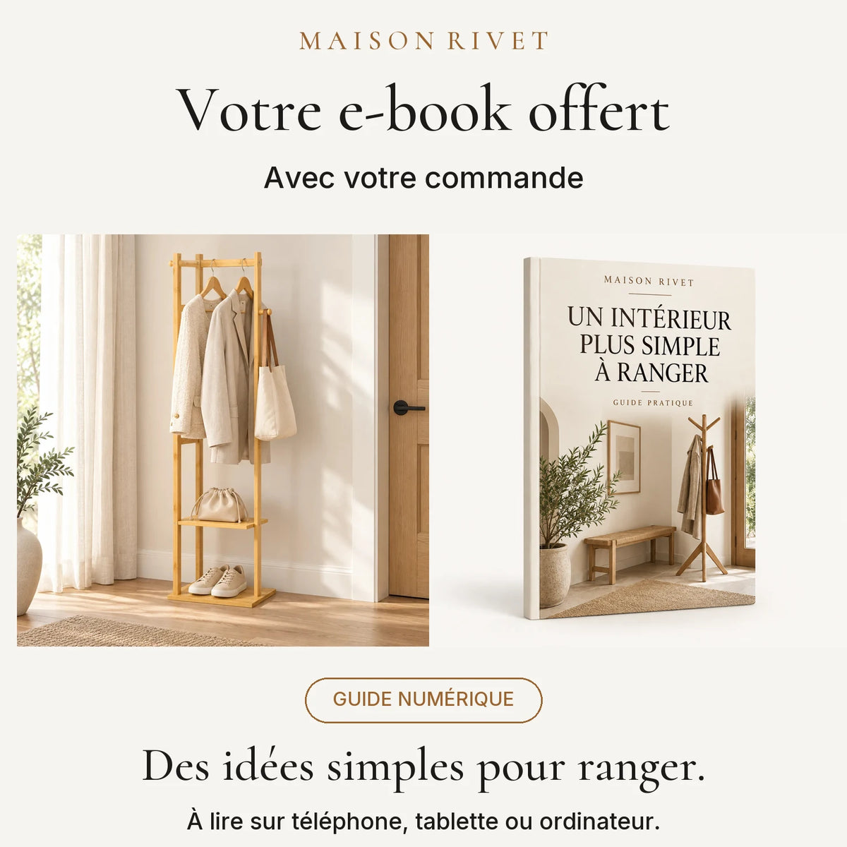Guide numérique Maison Rivet offert avec la commande, produit à gauche et e-book à droite