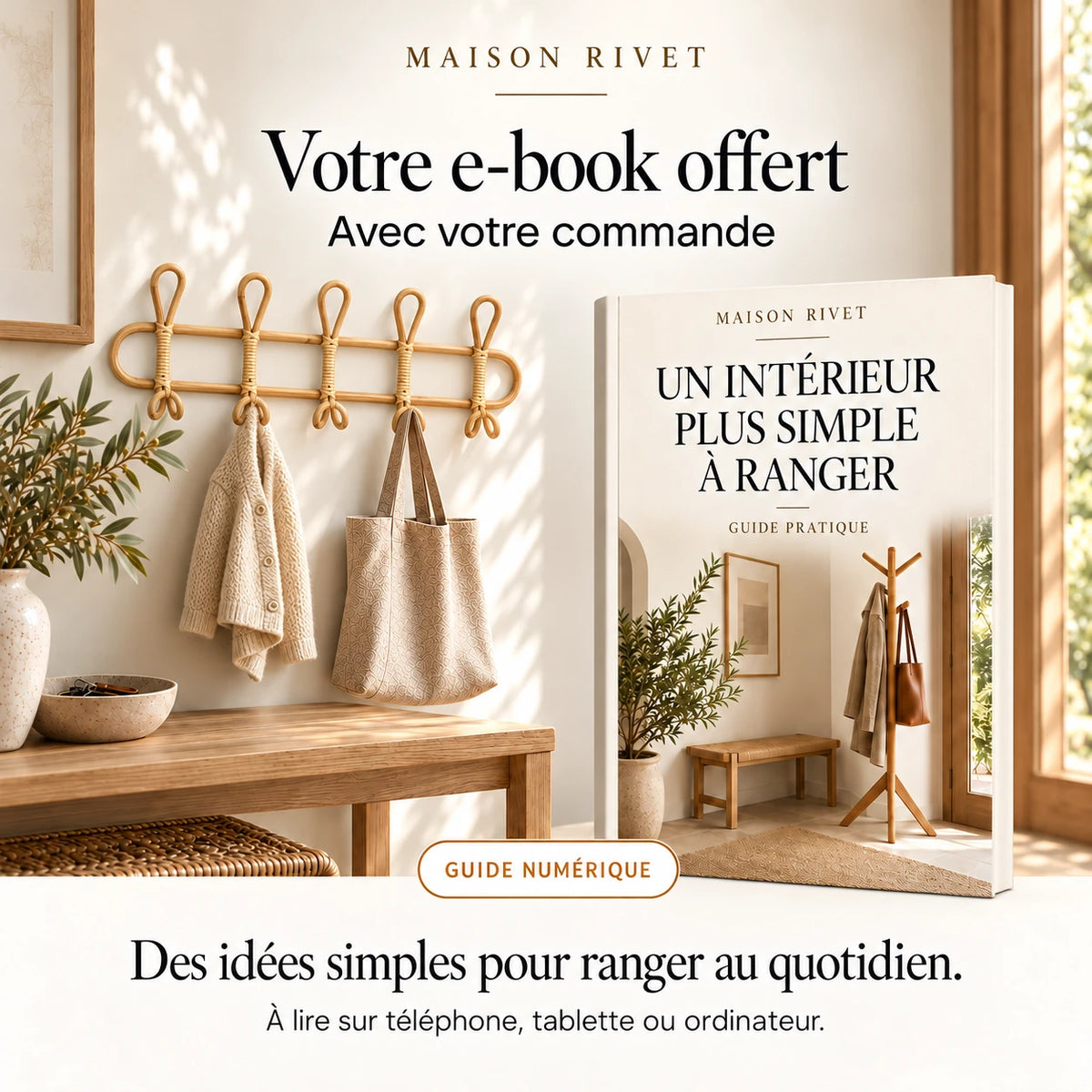 Guide numérique Maison Rivet offert avec la commande, produit à gauche et e-book à droite