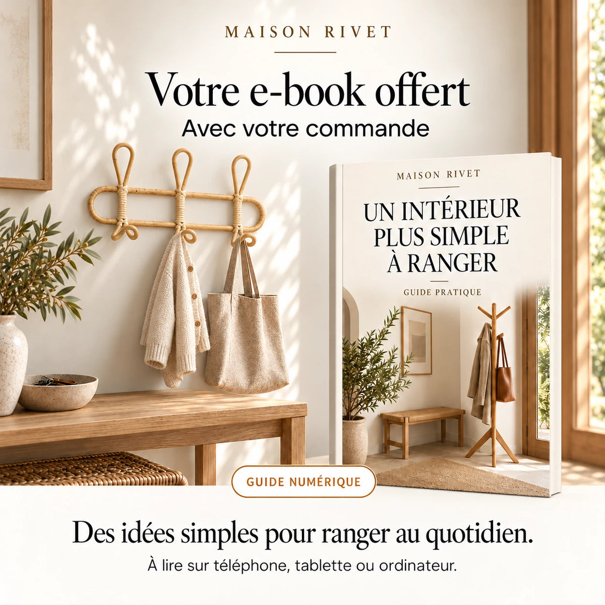 Guide numérique Maison Rivet offert avec la commande, produit à gauche et e-book à droite