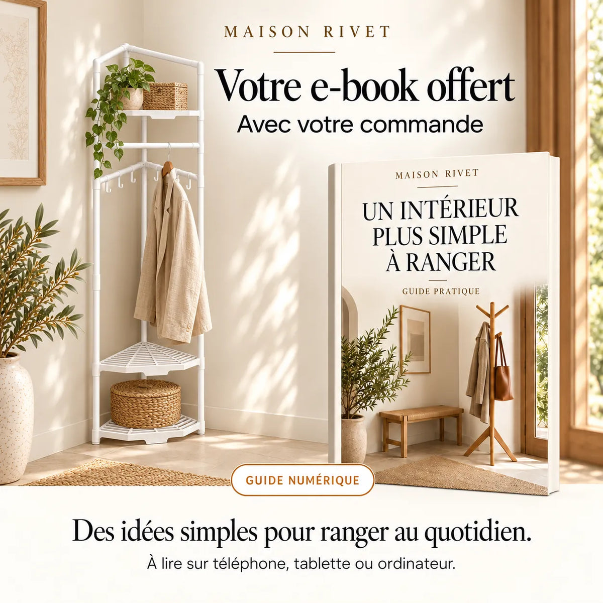 Guide numérique Maison Rivet offert avec la commande, produit à gauche et e-book à droite