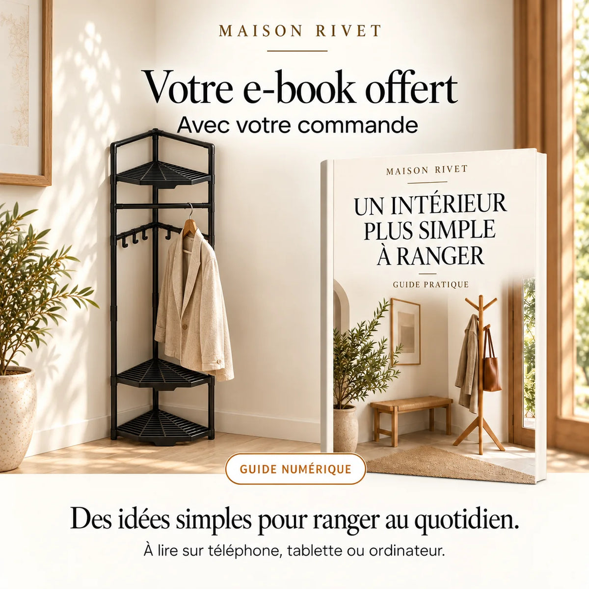 Guide numérique Maison Rivet offert avec la commande, produit à gauche et e-book à droite