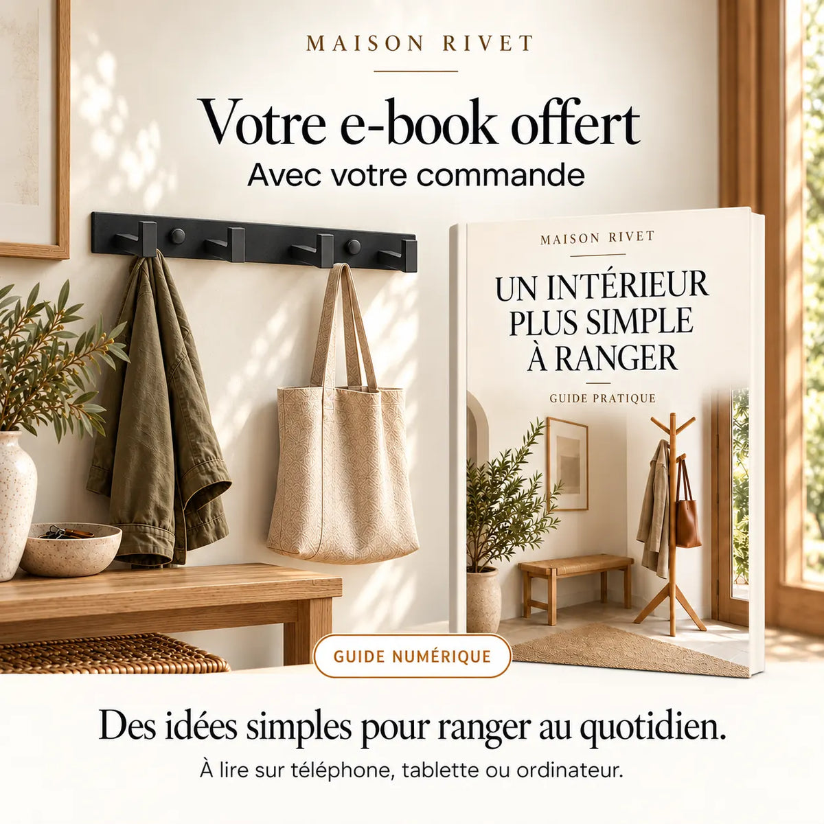 Guide numérique Maison Rivet offert avec la commande, produit à gauche et e-book à droite