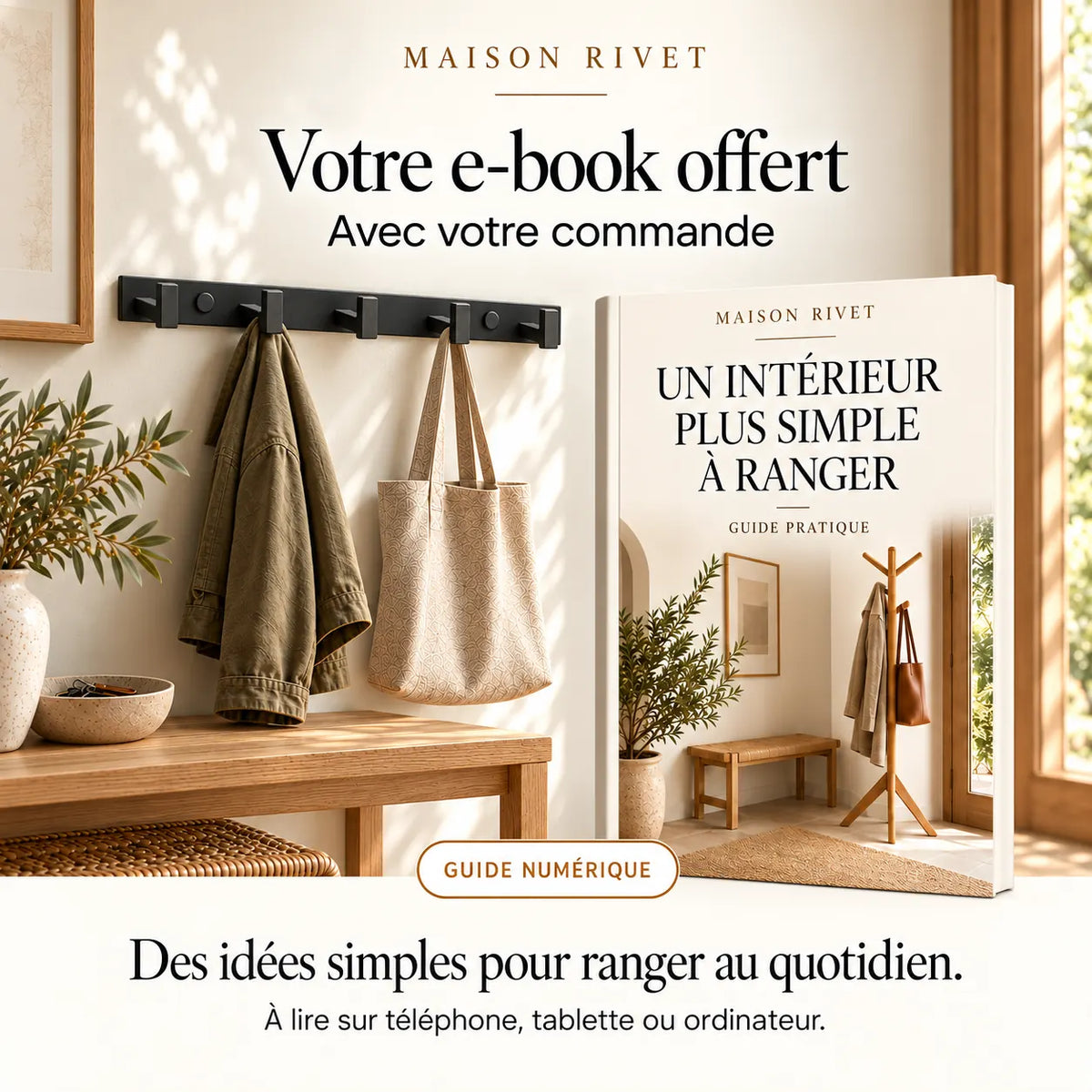 Guide numérique Maison Rivet offert avec la commande, produit à gauche et e-book à droite