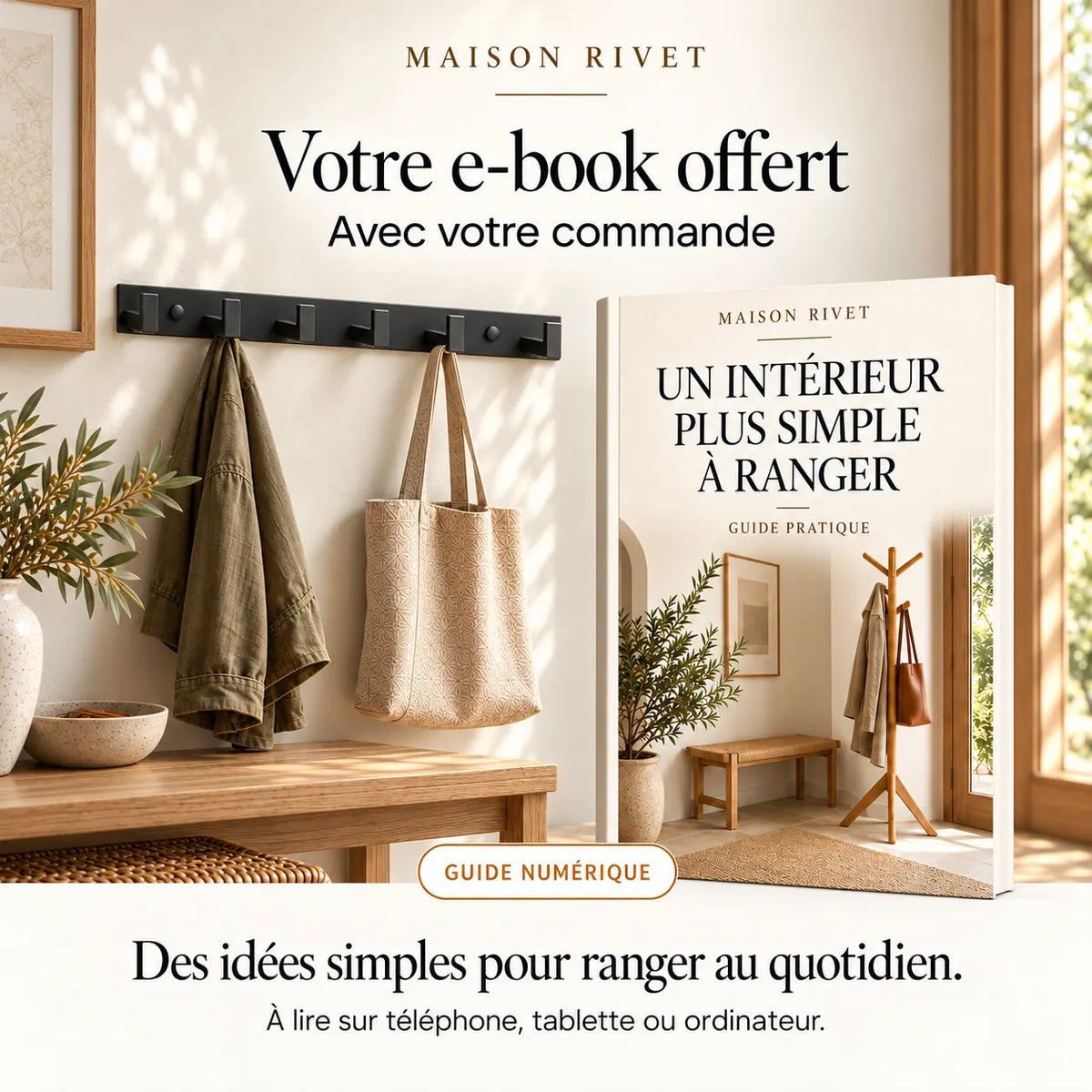 Guide numérique Maison Rivet offert avec la commande, produit à gauche et e-book à droite