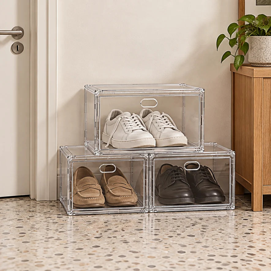 Illustration d’usage après rangement : affaires organisées — famille chaussures
