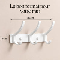 Crochet mural pliant blanc 3 crochets aluminium, porte-manteau mural blanc : infographie des dimensions