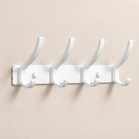 Crochet mural pliant blanc 4 crochets aluminium, porte-manteau mural blanc : vue complète sur mur beige