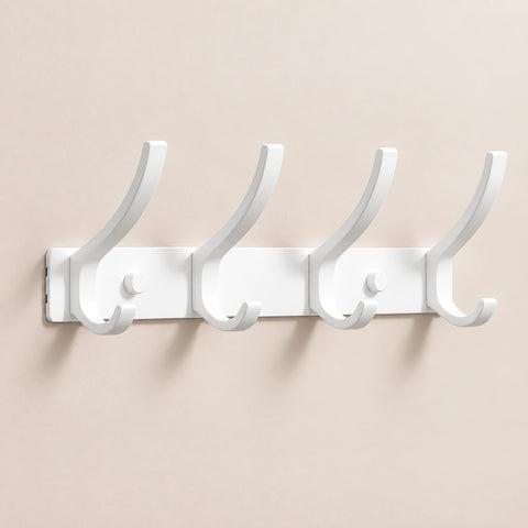 Crochet mural pliant blanc 4 crochets aluminium, porte-manteau mural blanc