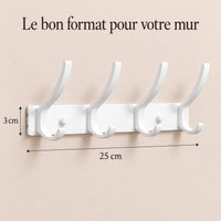 Crochet mural pliant blanc 4 crochets aluminium, porte-manteau mural blanc : infographie des dimensions