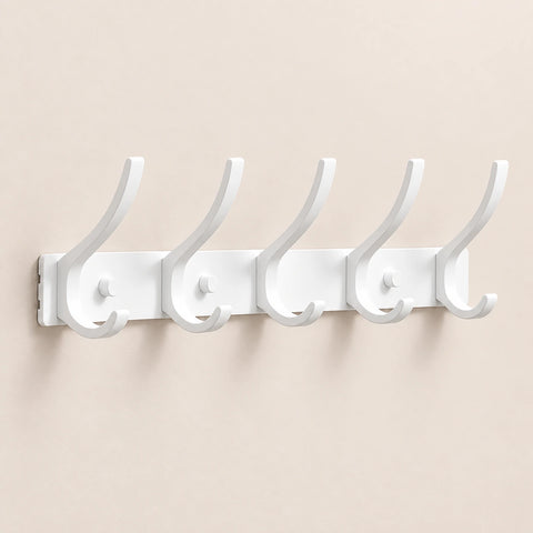 Crochet mural pliant blanc 5 crochets aluminium, porte-manteau mural blanc