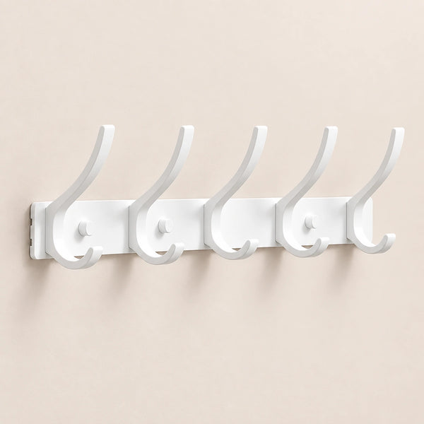 Crochet mural pliant blanc 5 crochets aluminium, porte-manteau mural blanc
