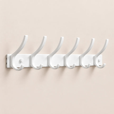 Crochet mural pliant blanc 6 crochets aluminium, porte-manteau mural blanc