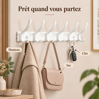 Crochet mural pliant blanc 6 crochets aluminium, porte-manteau mural blanc : avec manteau, sac et clés suspendus