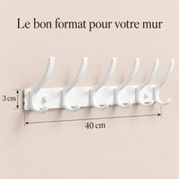 Crochet mural pliant blanc 6 crochets aluminium, porte-manteau mural blanc : infographie des dimensions
