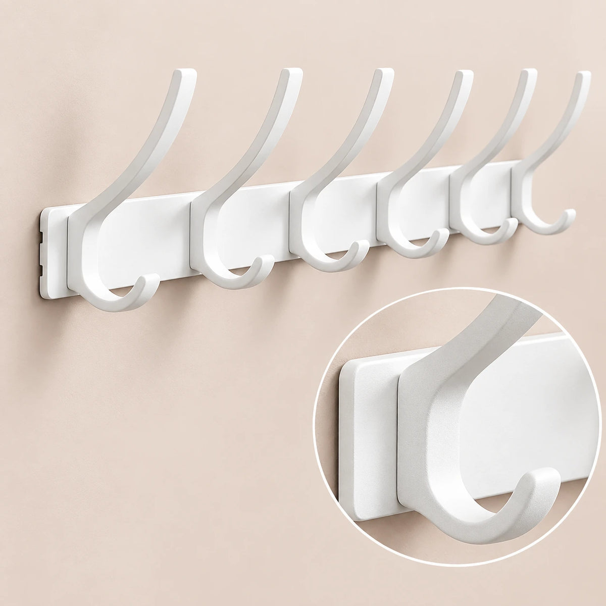 Crochet mural pliant blanc 6 crochets aluminium, porte-manteau mural blanc : détail du crochet pliant en aluminium