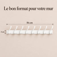 Crochet mural pliant blanc 8 crochets aluminium, porte-manteau mural blanc : infographie des dimensions